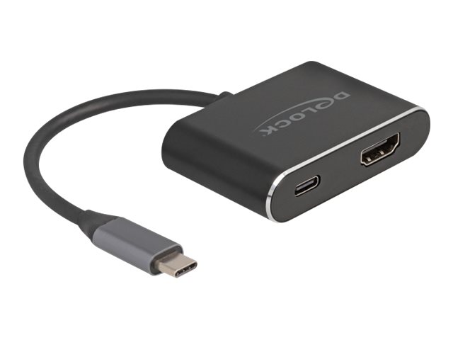 Delock Videoadapter - 24 pin USB-C männlich zu HDMI, 24 pin USB-C weiblich - 15 cm - Schwarz - USB-Stromversorgung (100 W)