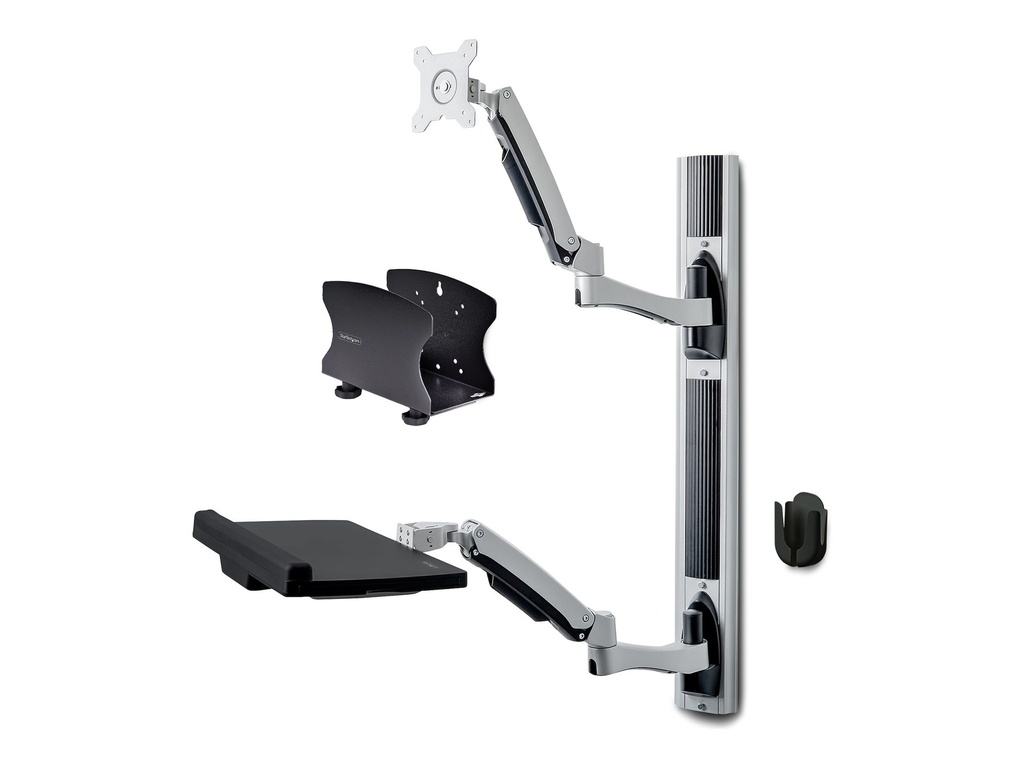 StarTech.com Workstation Wandhalterung, Monitor & PC & Tastatur Halterung - Befestigungskit - Workstation - für Flachbildschirm - Aluminium, Stahl - Schwarz - Bildschirmgröße: up to 68.6 / 82.3 cm (ultra-wide)