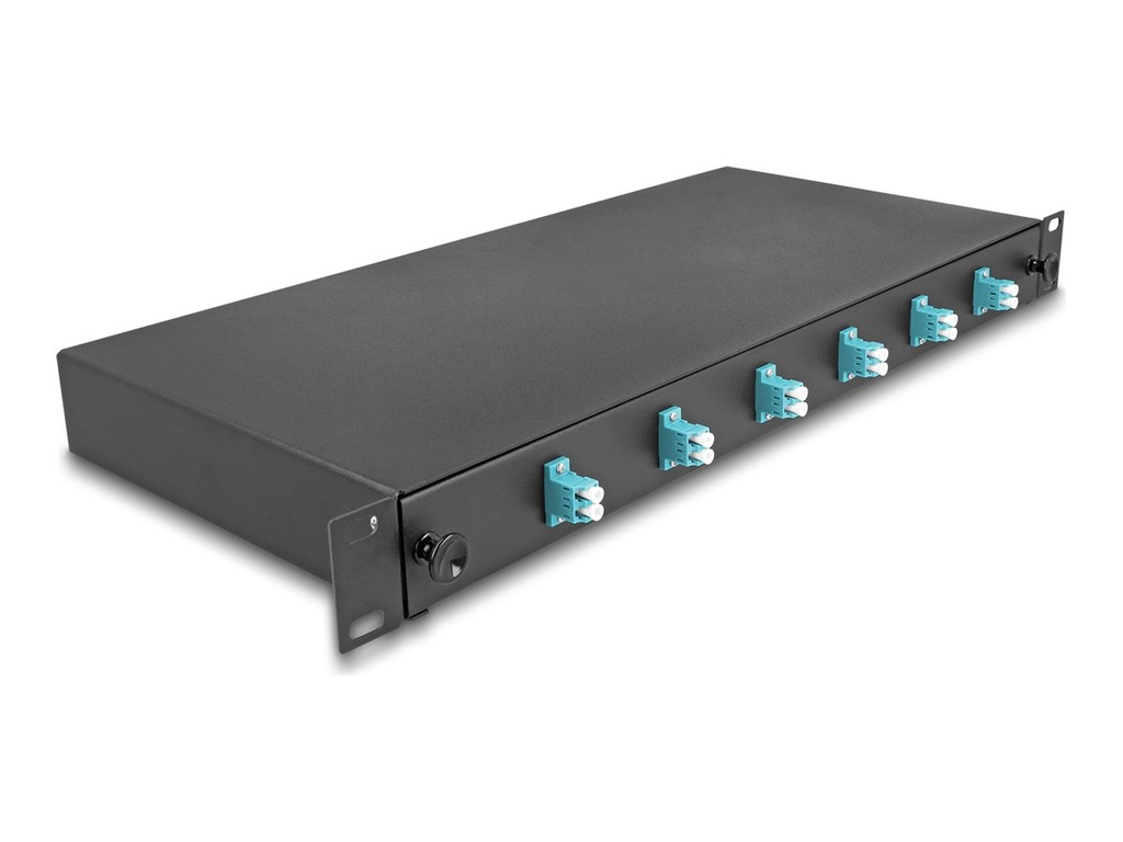 Delock Glasfaserkabelkiste - OM3, komplett montiert - Vorderseite - Rack montierbar - LC Duplex x 6 - Schwarz - 1U - 48.3 cm (19")