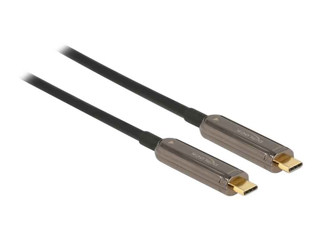 Delock Video- / Audiokabel - 24 pin USB-C männlich zu 24 pin USB-C männlich - 15 m - Glasfaser - Schwarz - Active Optical Cable (AOC)