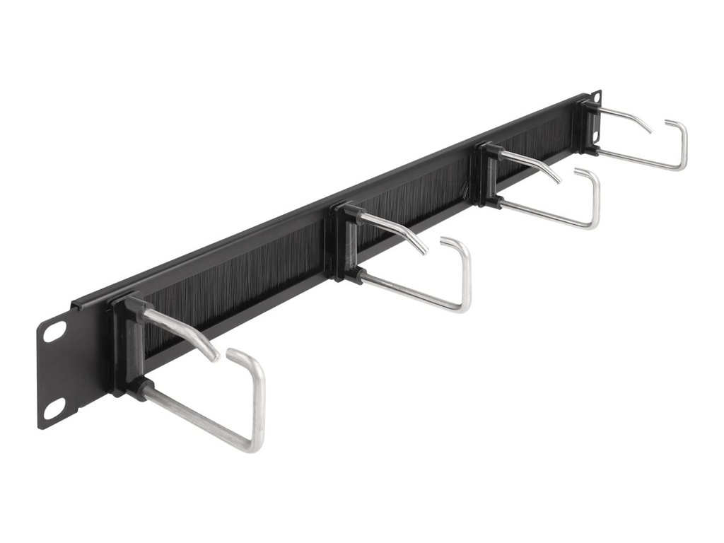 Delock Kabelführungspanel mit Bürste - mit 4 Metallhaken - Schwarz - 1U - 48.3 cm (19")