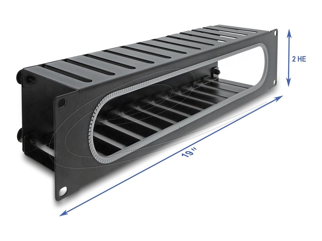Delock Verlegetafel für Rack-Kabelmanagement - mit Öffnung und Kantenschutz - Schwarz, RAL 9005 - 2U - 48.3 cm (19")