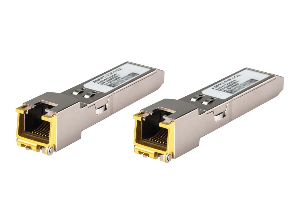 ATEN SFP (Mini-GBIC)-Transceiver-Modul - 1GbE - über CAT 5e/6/6a - 1000Base-T, 100Base-TX, 10Base-T - RJ-45 - bis zu 100 m (Packung mit 2)