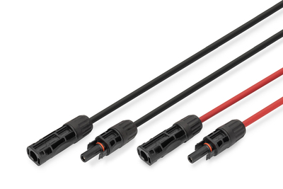 DIGITUS Solarkabel Verlängerung 15m, 6mm², MC4-Anschluss, PV-Kabel 1500V DC, UV-beständig & wetterfest, 2 Kabel, 1x Schwarz, 1x Rot