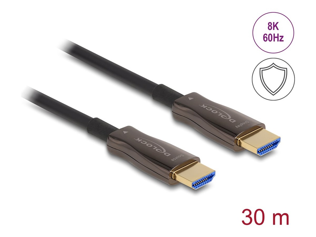 Delock High Speed - HDMI-Kabel - HDMI männlich zu HDMI männlich - 30 m - Hybrid Kupfer/Kohlefaser - Schwarz - Active Optical Cable (AOC)