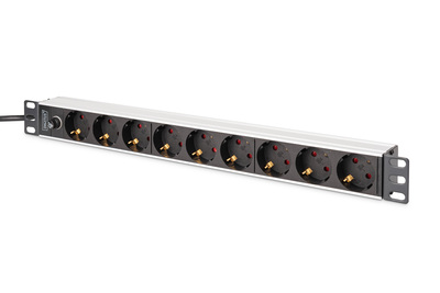 [DN-95437] DIGITUS Steckdosenleiste mit Aluminiumprofil und Vorsicherung, 9-fach Schutzkontaktsteckdose, 2 m Zuleitung IEC C14 Stecker