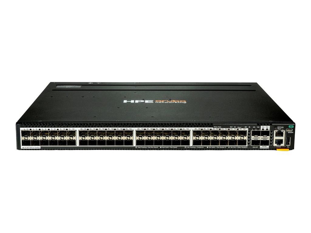 HPE Aruba Networking CX 6300M 48p SFP 1G 2p SFP56 50G 2p SFP28 25G MACsec Switch - Switch - L3 - managed - 48 x Gigabit SFP + 2 x 10 Gigabit / 25 Gigabit SFP + 2 x 10 Gigabit / 25 Gigabit / 50 Gigabit SFP (Uplink / Stacking)