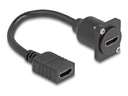 Delock HDMI-Verlängerungskabel - HDMI weiblich zu HDMI weiblich schraubbar - 20 cm - Schwarz - unterstützt 4K 60 Hz (3840 x 2160)