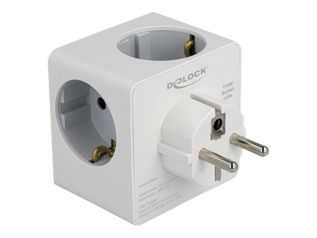 [11496] Delock Netzteil - 16 A - 6 Ausgabeanschlussstellen (2 x 9-polige USB Typ A, USB-C, 3 x Stecker CEE 7/3)