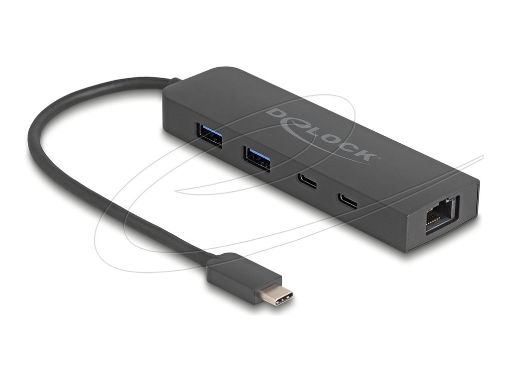 Delock Hub - 1 x USB-C 3.2 Gen 2 + 1 x 100/1000/2.5G + 1 x USB-C 3.2 Gen 2 (Stromversorgung)