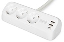 DIGITUS 3-fach Office-Steckdosenleiste mit 2x USB-A und 1x USB-C Anschlüssen, Weiß