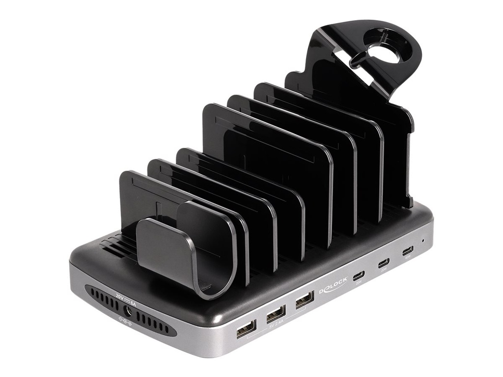 Delock Ladestation + AC-Netzteil - 112 Watt - 6 A - PD - 6 Ausgabeanschlussstellen (3 x USB Typ A, 3 x USB-C)