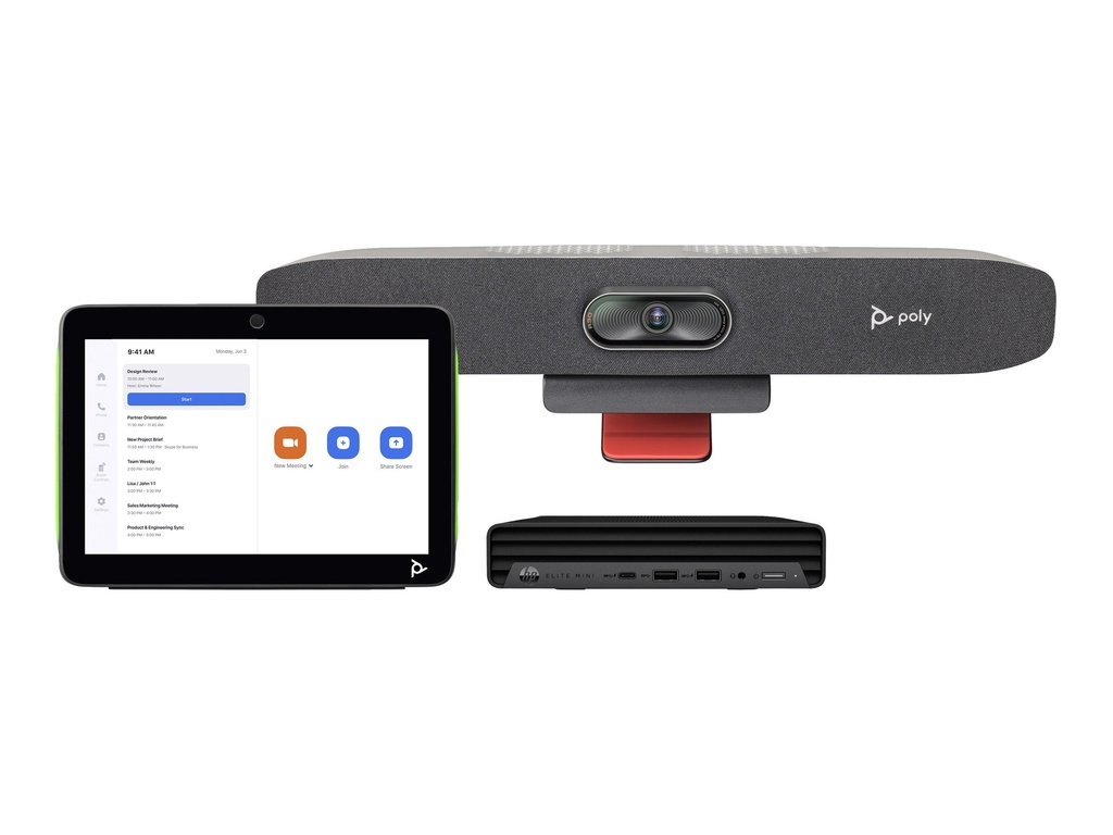 Poly HP Poly Studio Small Room Bundle - Für Zoom Rooms - Kit für Videokonferenzen (Poly TC10 Touchcontroller, HP Mini Conferencing PC, Poly Studio R30 video bar)