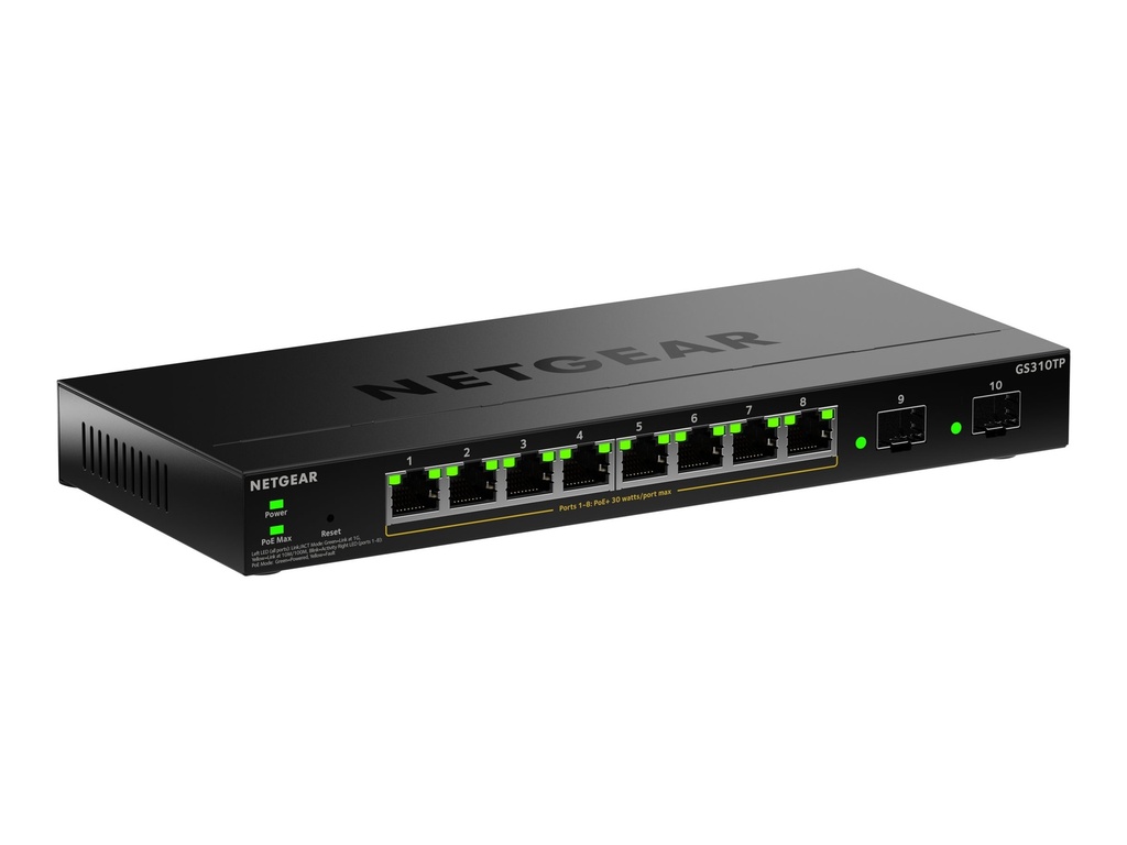Netgear GS310TPv2 - Switch - 2+/L3 Lite - Smart - 8 x 10/100/1000 (PoE+)