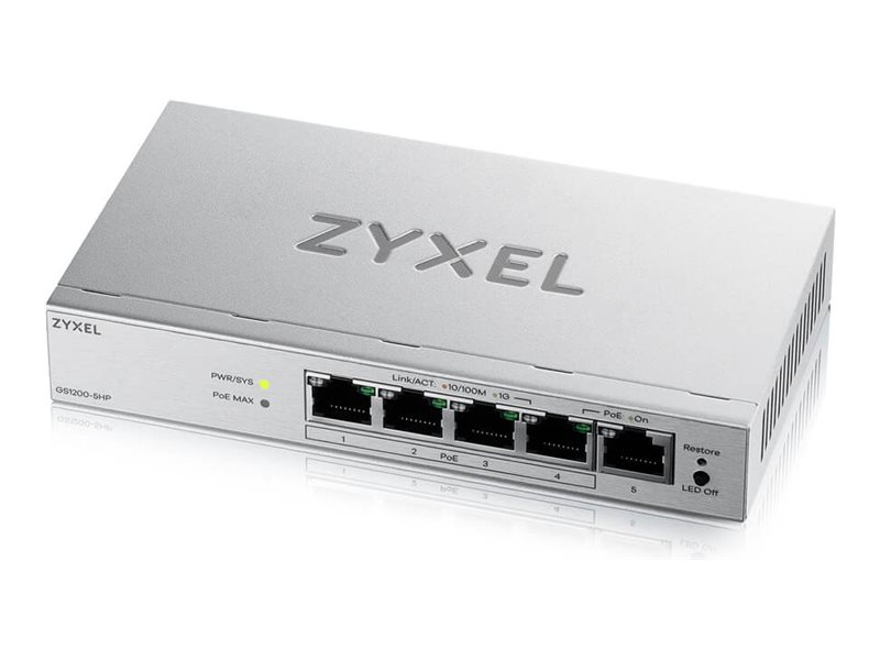ZyXEL GS1200v3 Series GS1200-5HPv3 - Switch - managed - 5 x 10/100/1000 - Desktop - PoE+ (68 W)