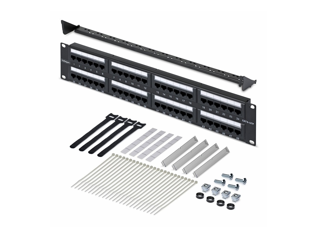 StarTech.com Patch Panel - 110 Abdrückgerät - Rack montierbar - CAT 6 - UTP - RJ-45 X 48 - Schwarz - 2U - 48.3 cm (19")