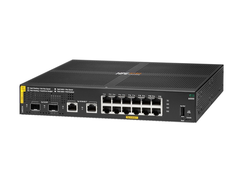 HPE Aruba Networking CX A6000 12p 10M/100M/1G Class4 PoE 2p SFP 1G 139W - Switch - managed - 12 x 10/100/1000 (PoE+)