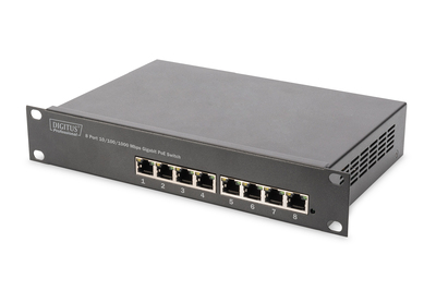 DIGITUS Gigabit Ethernet PoE Switch, 8-Port PoE+, 10", bis zu 80 W PoE Budget