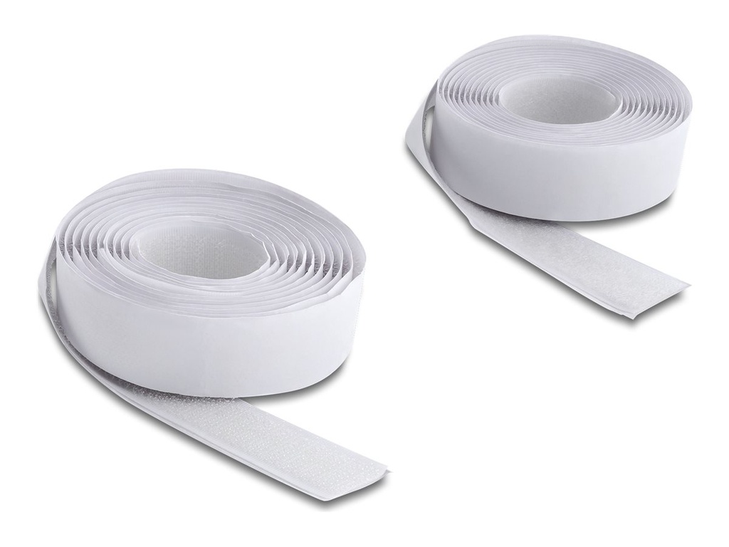 Delock Klettverschlussband - selbstklebend - 2 m - weiß (Packung mit 2)