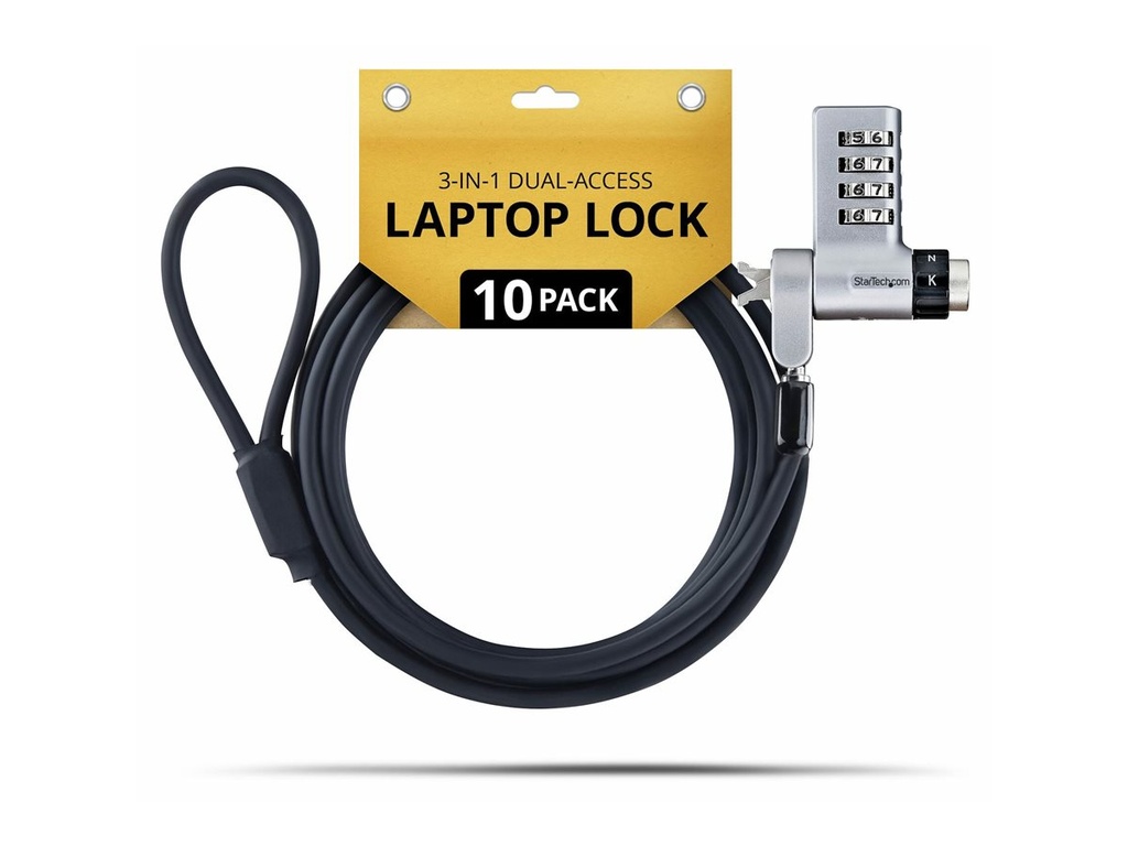 [UDUOKA10-LAPTOP-LOCK] StarTech.com Startech - Sicherheitskabelschloss - 3-in-1, gleichschließend/mit Kombination, Sicherheitskabelschloss, Diebstahlschutz - schwarz & silber - 2 m - TAA-konform (Packung mit 10)