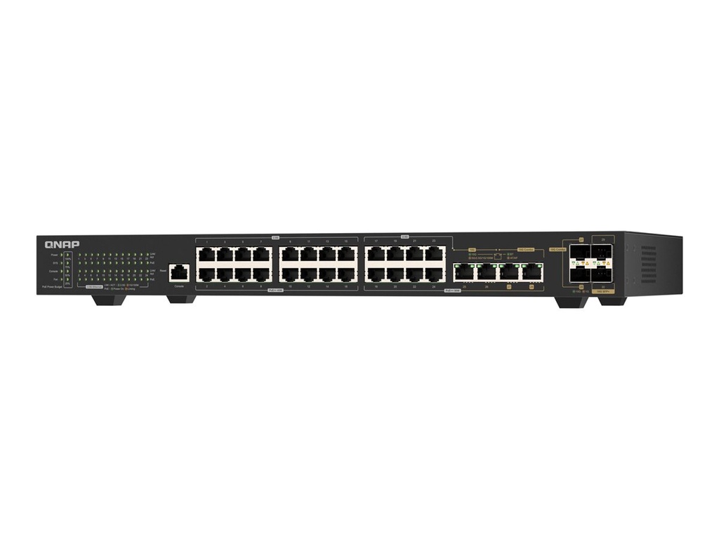 QNAP QSW-M2130P-2C2S26T - Switch - managed - 2 x 10 Gigabit SFP+ + 2 x combo 10 Gigabit SFP+/RJ-45 + 2 x 10Gb Ethernet + 24 x 2.5GBase-T - an Rack montierbar - PoE++ (375 W)