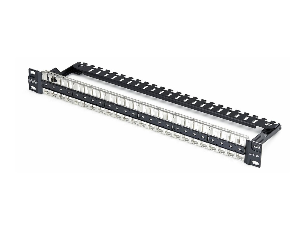 StarTech.com Startech - Leeres Keystone-Patchpanel - mit Kabelmanagementleiste, für RJ45 - geeignet für Wandmontage, Rack montierbar - CAT 6a/8 - STP/UTP - Schwarz - 1U - 48.3 cm (19")