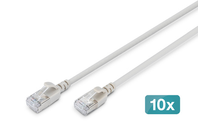[DK-1632-A-003S-10] DIGITUS CAT 6A F-FTP Slim Patchkabel, 0,3m, Grau, 10 Stück