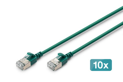 [DK-1632-A-010S-G-10] DIGITUS CAT 6A F-FTP Slim Patchkabel, 1 m, Grün, 10 Stück