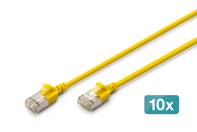 [DK-1632-A-005S-Y-10] DIGITUS CAT 6A F-FTP Slim Patchkabel, 0,5m, Gelb, 10 Stück