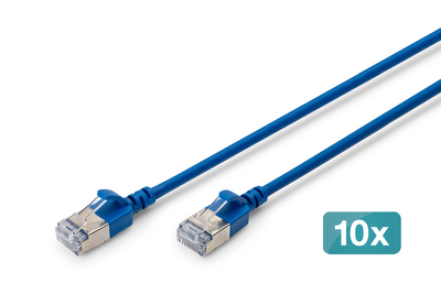 DIGITUS CAT 6A F-FTP Slim Patchkabel, 1,5 m, Blau, 10 Stück