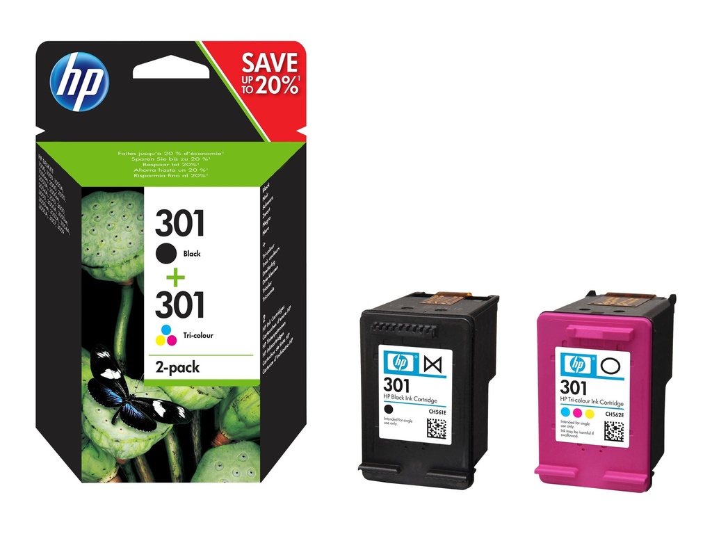 HP 301 - 2er-Pack - Schwarz, Farbe (Cyan, Magenta