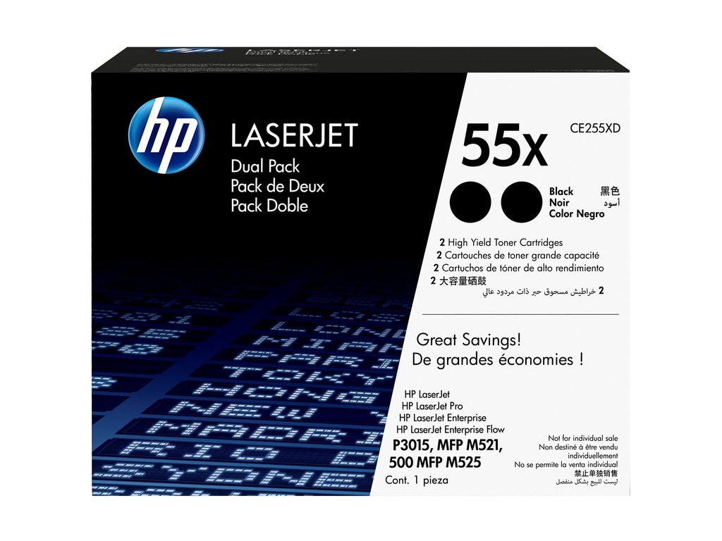HP 55X - 2er-Pack - Hohe Ergiebigkeit - Schwarz - original - LaserJet - Tonerpatrone (CE255XD)