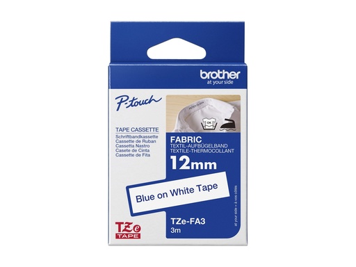 [TZEFA3] Brother TZe-FA3 - Gewebe - Klebstoff - blau auf weiß - Rolle (1,2 cm x 3 m)