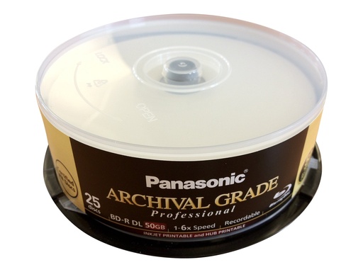 [5129569] Epson Panasonic ARCHIVAL GRADE Professional - 25 x BD-R - 50 GB 6x - mit Tintenstrahldrucker bedruckbare Oberfläche, Bedruckbarer Innenring - Spindel (Packung mit 4)