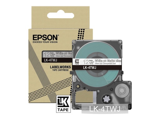 [C53S672068] Epson LabelWorks LK-4TWJ - Weiß auf mattem Klar - Rolle (1,2 cm x 8 m)