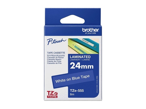 [TZE555] Brother TZe-555 - Weiß auf blau - Rolle (2,4 cm x 8 m)