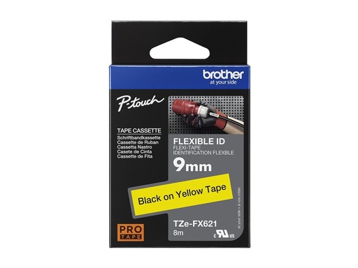 [TZEFX621] Brother TZe-FX621 - Schwarz auf Gelb - Rolle (0,9 cm x 8 m)