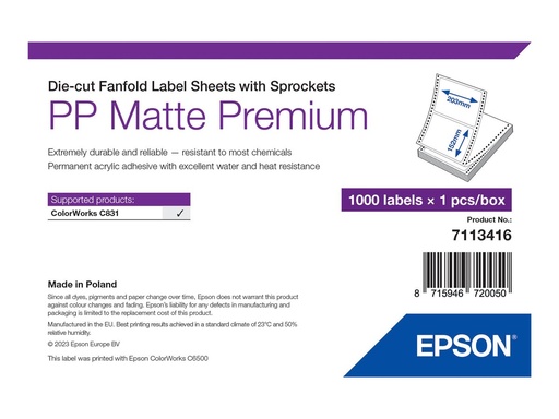 [7113416] Epson Premium - Polypropylen (PP) - matt - permanenter Acrylklebstoff - 203 x 152 mm 1000 Etikett(en) (1 Bogen x 1000)