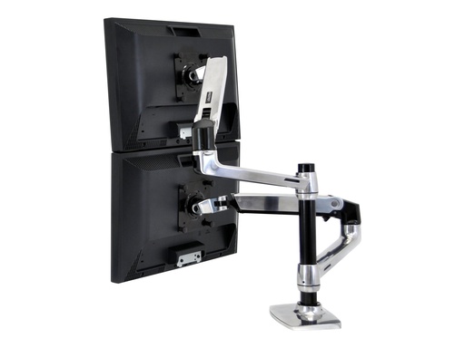 [45-248-026] Ergotron LX - Befestigungskit (Spannbefestigung für Tisch, Tischplattenbohrung, Stange, 2 Gelenkarme, 2 Erweiterungsklammern, Notebook-Ablage) - für 2 LCD-Displays oder LCD-Display und Notebook - Polished Aluminum - Bildschirmgröße: bis zu 61 cm (bis zu 24 Zoll)