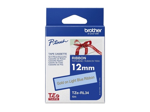 [TZERL34] Brother TZe-RL34 - Seidig - Gold auf hellblau - Rolle (1,2 cm x 4 m)