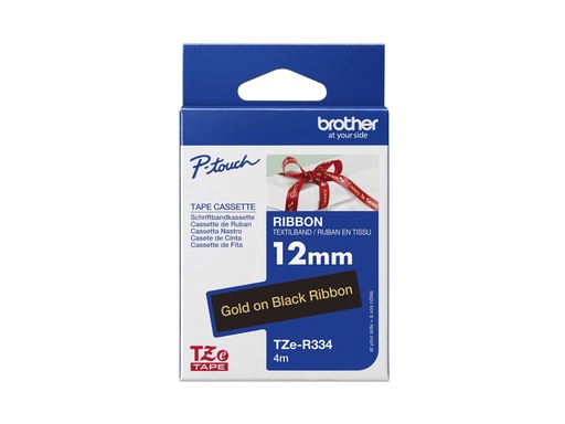[TZER334] Brother TZe-R334 - Seidig - gold auf schwarz - Rolle (1,2 cm x 4 m)