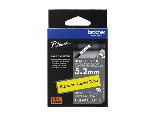 [HSE611E] Brother HSe-611E - Schwarz auf Gelb - Rolle (0,52 cm x 1,5 m)
