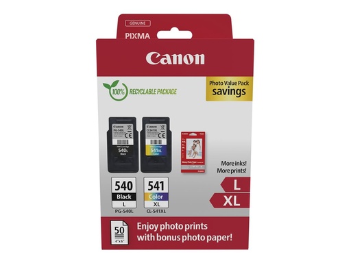[5224B013] Canon PG-540L/CL-541XL Photo Value Pack - Glänzend - 2er-Pack - Hohe Ergiebigkeit - Schwarz, Farbe (Cyan, Magenta, Gelb)