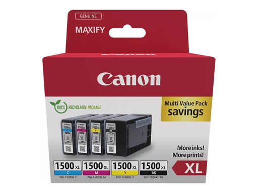 [9182B010] Canon PGI-1500XL BK/C/M/Y Multipack - Hohe (XL-) Ausbeute - Schwarz - Cyan - Magenta - Gelb - 4 Stück(e) - Multipack