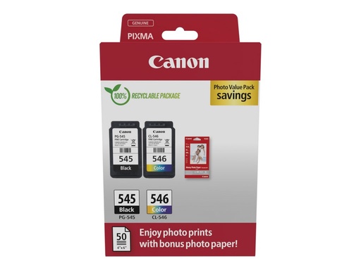 [8287B008] Canon PG-545 / CL-546 Value Pack - 2er-Pack - 8 ml - Schwarz, Farbe (Cyan, Magenta, Gelb)
