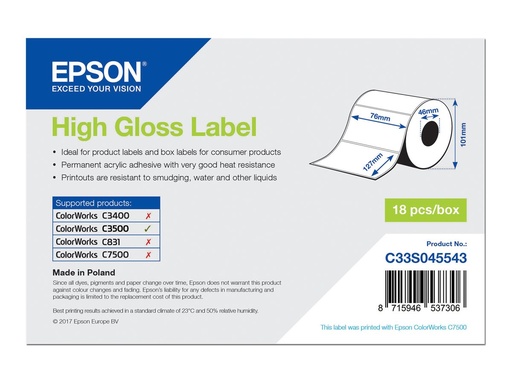 [C33S045543] Epson Hochglänzend - 76 x 127 mm 250 Etikett(en) (1 Rolle(n)