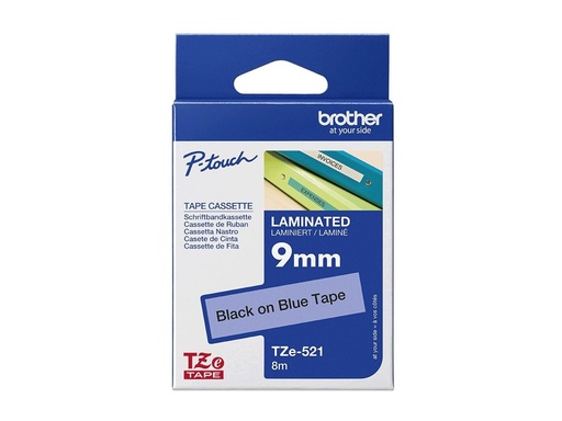 [TZE521] Brother TZe-521 - Schwarz auf Blau - Rolle (0,9 cm x 8 m)