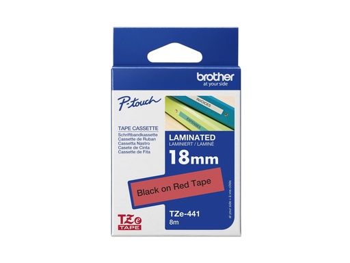 [TZE441] Brother TZe-441 - Standard-Klebstoff - schwarz auf rot - Rolle (1,8 cm x 8 m)