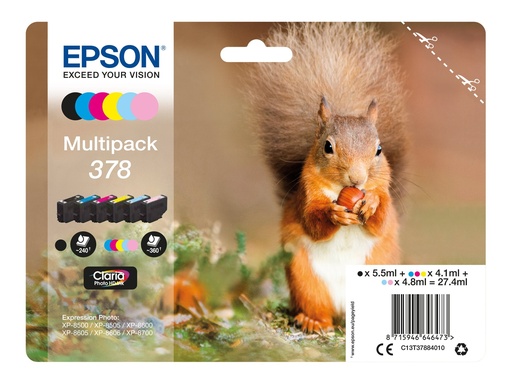 [C13T37884010] Epson Multipack 378 - 6er-Pack - Schwarz, Gelb, Cyan, Magenta, hellmagentafarben, hell Cyan