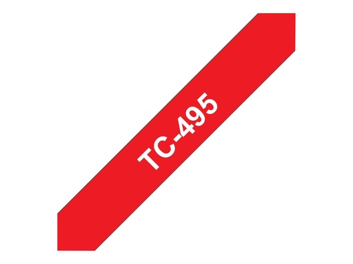 [TC495] Brother TC495 - 9 mm x 7.7 m - Weiß auf Rot - laminiertes Band
